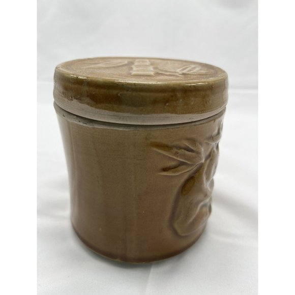 sheila Fournier tan pottery Tea canister with pandas and bamboo - Picture 2 of 7